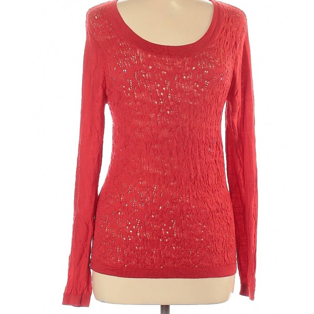 EUC! Timo Weiland Bright & Happy Red Open Weave Pullover Sweater Size Medium